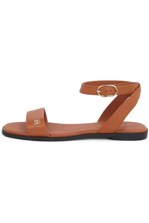Tommy Hilfiger Damen Sandalen Ankle Strap aus Leder, Braun (Cinnamon Bark), 37
