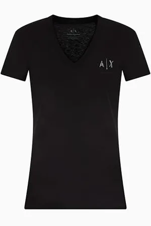 Armani Exchange Damen Arte Sella, Shiny Logo, V Neck T-Shirt, , M EU