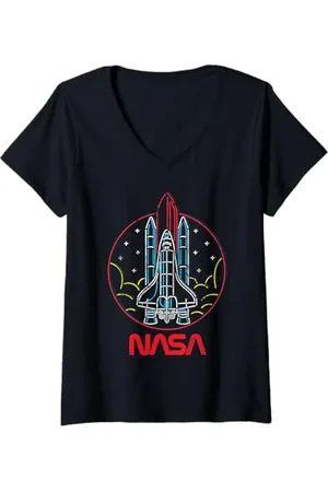 Nasa Damen Neon Space Shuttle Lineart T-Shirt mit V-Ausschnitt