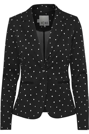 Ichi IHKATE Damen Blazer Jackenblazer mit Reverskragen 1-Knopf-Form V-Ausschnitt Gemustert Slim fit, Größe:M, Farbe: