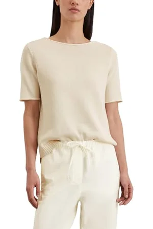Marc O’ Polo Marc OߴPolo Damen Kurzarmpullover aus Strick Regular Fit, Cremefarben (Natural Cotton), L