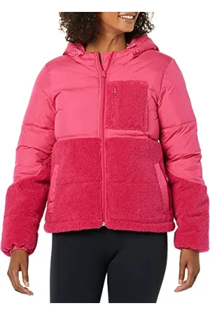 Amazon Damen Sherpa-Fleece-Pufferjacke Mit Kapuze Und Durchgehendem Reißverschluss, , L