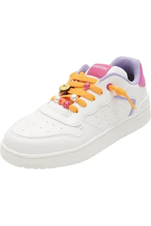 Geox J WASHIBA Girl D Sneaker, White/Fuchsia, 30 EU