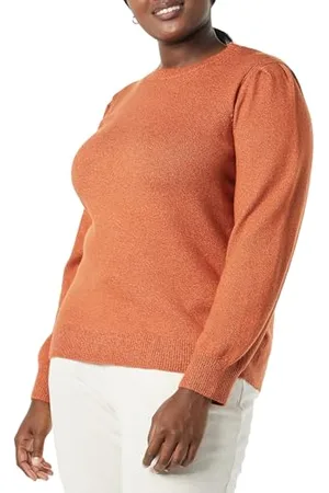 Amazon Damen Soft-Touch-Pullover mit plissierter Schulter und Rundhalsausschnitt, , M