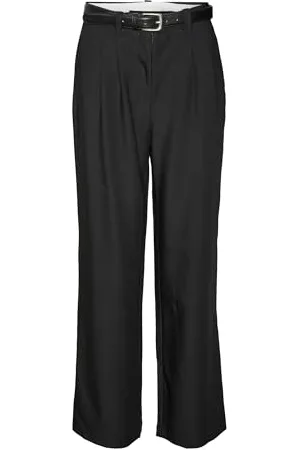 VERO MODA Damen VMSELAH HW Wide Belted Pants Stoffhose, Black, 38W x 32L