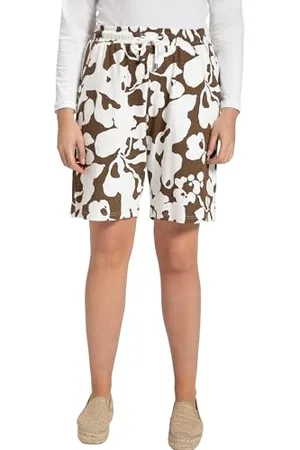 Ulla Popken Damen Jersey-Shorts, floraler Druck, weites Bein, Biobaumwolle Hosen, , 36W / 32L