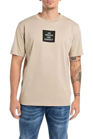 Replay Herren T-Shirt Kurzarm aus Baumwolle, Grau (Light Taupe 803), L