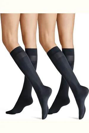 Hudson Damen Kniestrümpfe Simply 40 2-Pack druckfreier Bund Marine 0337 35-38