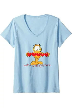 Garfield Damen Papierherzen Valentinstag Cartoon Katze T-Shirt mit V-Ausschnitt