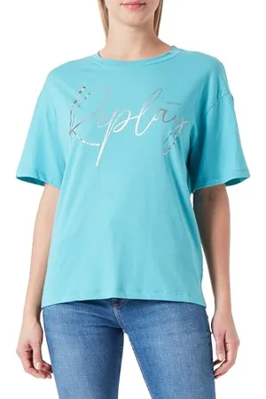 Replay Damen T-Shirt Kurzarm aus Baumwolle, (Grün), M
