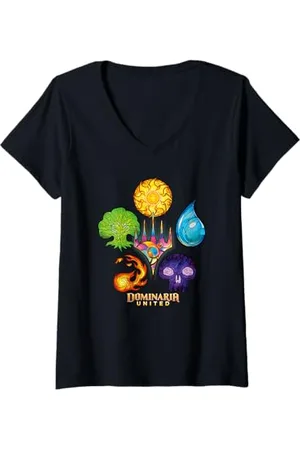 Magic: The Gathering Damen Dominaria Lands and Logo T-Shirt mit V-Ausschnitt