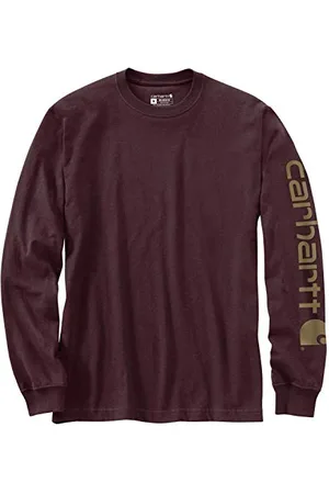 Carhartt Relaxed Fit Schweres Langarm-T-Shirt mit Grafik und Logo-Ärmeln für Herren, Rot, S