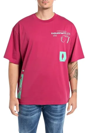 Replay Herren T-Shirt Kurzarm Oversized, Violett (Orchid 076), XL