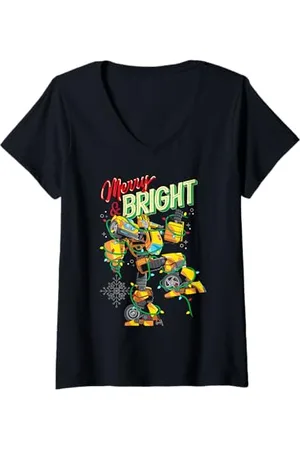 TRANSFORMERS Damen Evergreen Christmas Merry & Bright Bumblebee T-Shirt mit V-Ausschnitt