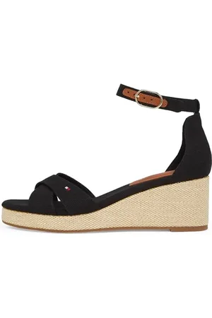 Tommy Hilfiger Damen Wedge Espadrilles Flag Criss-Cros Mid mit Knöchelriemen, (Black), 40