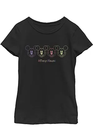 Disney Mickey Mouse Colorful Outline Logo Girls Standard T-Shirt, Black, X-Small