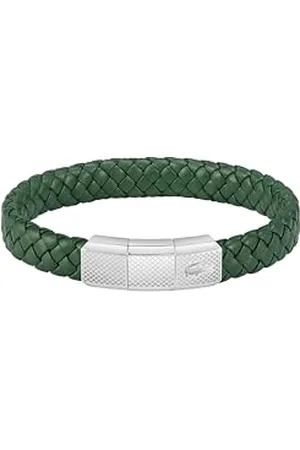 Lacoste Herren Lederarmbänder Kollektion ROKEL aus Geflochtenem Leder mit Poliertem Magnetverschluss – Erhältlich in Grün oder Schwarz