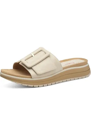 Marco Tozzi Damen Pantoletten mit Klettverschluss Bequem, Beige , 39 EU