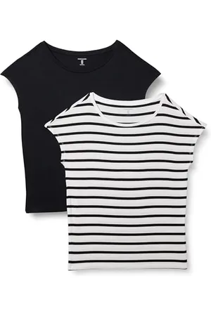 Amazon Damen Kurzärmeliges T-Shirt mit U-Boot-Ausschnitt aus Jersey, Reguläre Passform, 2er-Pack, , M