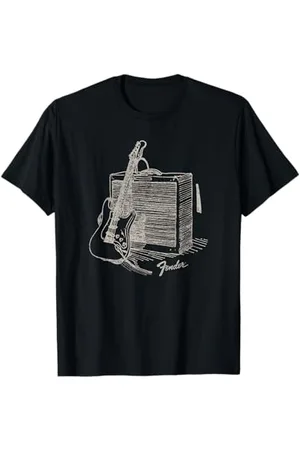 Fender Guitar Resting On Amplifier Retro Outline Image T-Shirt