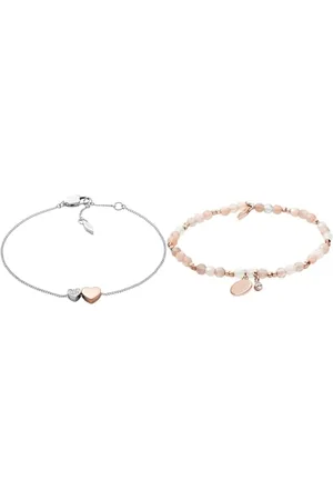 Fossil Armband Für Frauen Vintage-Motive, 16,5 Cm + 0,4 Cm Silber Edelstahlarmband, JF03095998 & Armband Für Frauen Wellness, Innenlänge: 165mm Nude Semi-Precious Armband, JA6945791