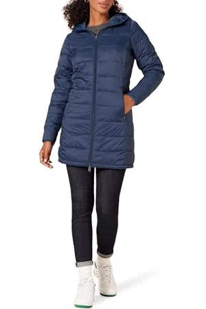 Amazon Damen Leichter, wasserabweisender, verstaubarer Regular-Fit-Daunenmantel mit Kapuze (erhältlich in Plus Size), , M