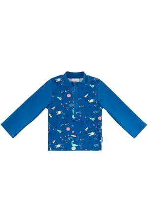 Sterntaler Badeshirt Langarm Weltraum Print - UV-Schutz 50+ Schwimmshirt mit Stehkragen - Jungen UV Shirt mit Frontreißverschluss und Kinnschutz - Kinder Badebekleidung, , Größe 92