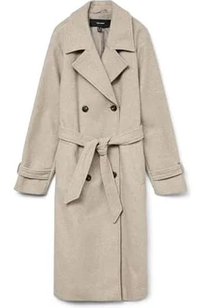 VERO MODA Damen Mantel VMFortunevega Long Trenchcoat langer Winter Wollmantel 10289870 Melange L