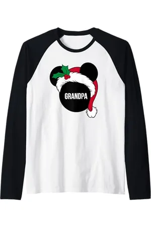 Disney Herren Santa Hat Mickey Christmas Family Matching Grandpa Raglan