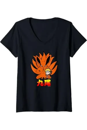 Naruto Damen Shippuden Kurama Nine Tails Chibi T-Shirt mit V-Ausschnitt
