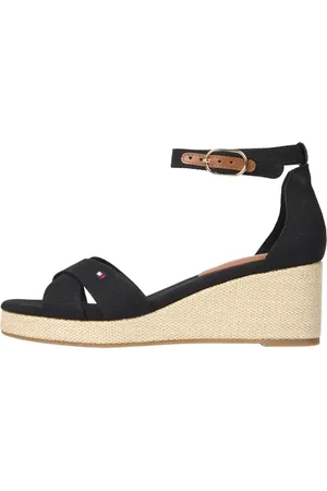 Tommy Hilfiger Damen Wedge Espadrilles Flag Criss-Cros Mid mit Knöchelriemen, (Black), 41