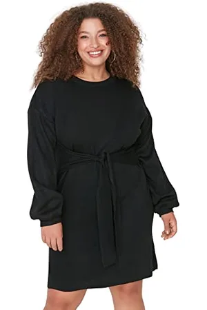 Trendyol Damen Woman Midi Bodycon V-Ausschnitt Webstoff Kleid, , XXXXXL