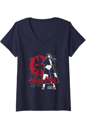 Naruto Damen Shippuden Itatchi Uchiha Symbols Anime T-Shirt mit V-Ausschnitt