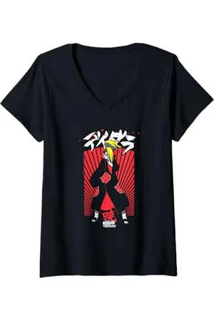 Naruto Damen Shippuden Deidara Jutsu mit Kanji Anime T-Shirt mit V-Ausschnitt