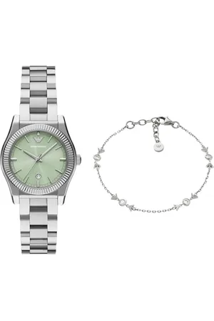 Emporio Armani Damen Silberfarbene Edelstahl Uhr und Armband Sterlingsilber, Set