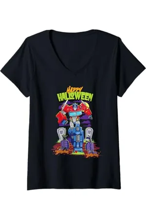 TRANSFORMERS Damen Evergreen Happy Halloween Decepticon Graveyard T-Shirt mit V-Ausschnitt