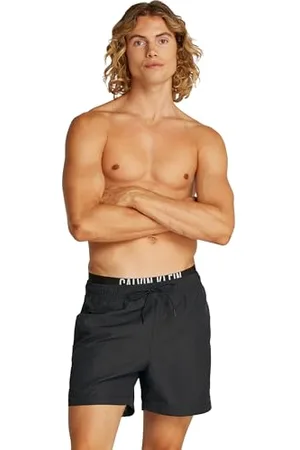 Calvin Klein Herren Badehose Medium Double mit Tunnelzug, Schwarz (Pvh Black), XL