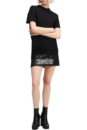 Karl Lagerfeld Women Relaxed Graphic Tee Casual Dress, Black, XS