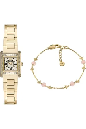 Emporio Armani Damen Goldfarbene Edelstahl Uhr und Armband Messing, Set