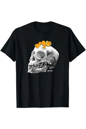 Garfield Faulenzen auf Totenkopf Gruselige Cartoon Katze T-Shirt