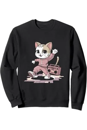 NineBlack Coole Katze in einem rosa Trainingsanzug lustig Sweatshirt