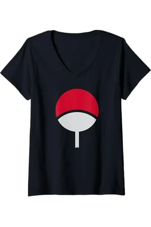Naruto Damen Shippuden Sasuke Uchiha Symbol T-Shirt mit V-Ausschnitt