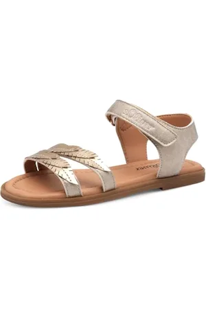 QS by s.Oliver Mädchen Sandalen flach mit Klettverschluss Sommer, Gold , 32 EU