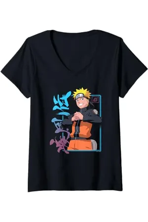 Naruto Damen Shippuden Kanji Rahmen T-Shirt mit V-Ausschnitt
