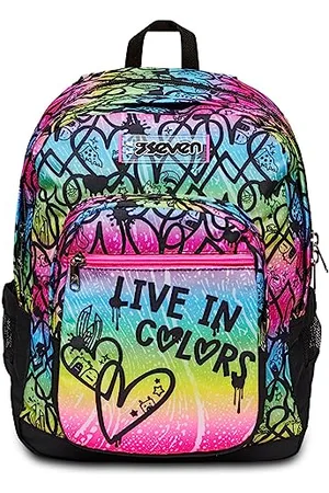 7 for all Mankind Freethink Rucksack, Geräumige Schultasche für Teenager, Schulranzen fü Mädchen Jungen, mit Doppelfach und Trinkflaschenfach, gepolstert, für Schule, Sport und Freizeit; pink-grün