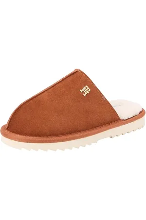 Tommy Hilfiger Damen Hausschuhe Elevated Comfort Home Slipper aus Leder, Cognac Brown (Braun), 35/36