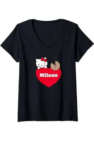Sanrio Damen Hello Kitty Loves Milan T-Shirt mit V-Ausschnitt