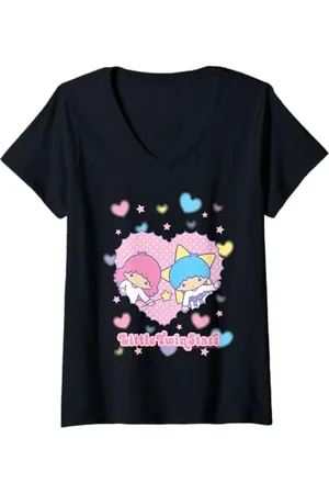Sanrio Damen Little Twin Stars Love Heart T-Shirt mit V-Ausschnitt