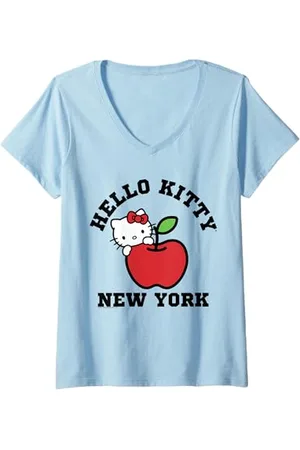 Sanrio Damen Hello Kitty New York Apfel-T-Shirt T-Shirt mit V-Ausschnitt