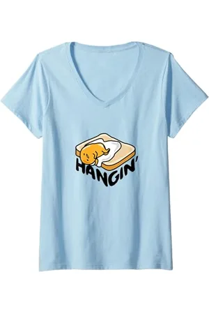 Sanrio Damen Gudetama Ei Japan Faules Hanging T-Shirt mit V-Ausschnitt
